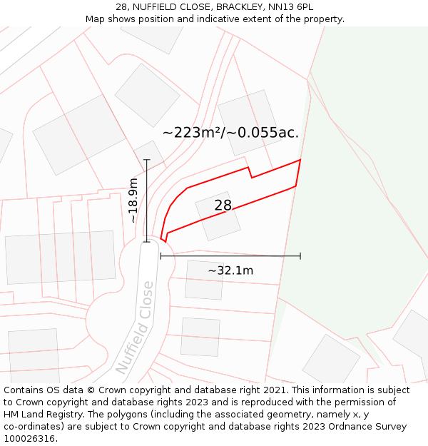 28, NUFFIELD CLOSE, BRACKLEY, NN13 6PL: Plot and title map