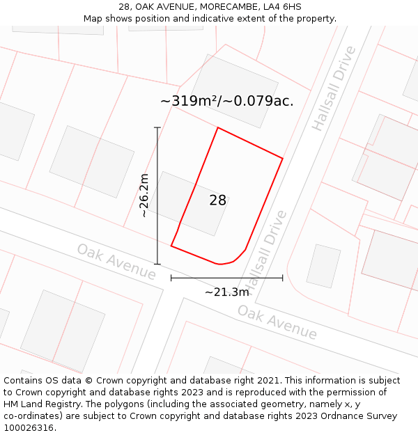 28, OAK AVENUE, MORECAMBE, LA4 6HS: Plot and title map