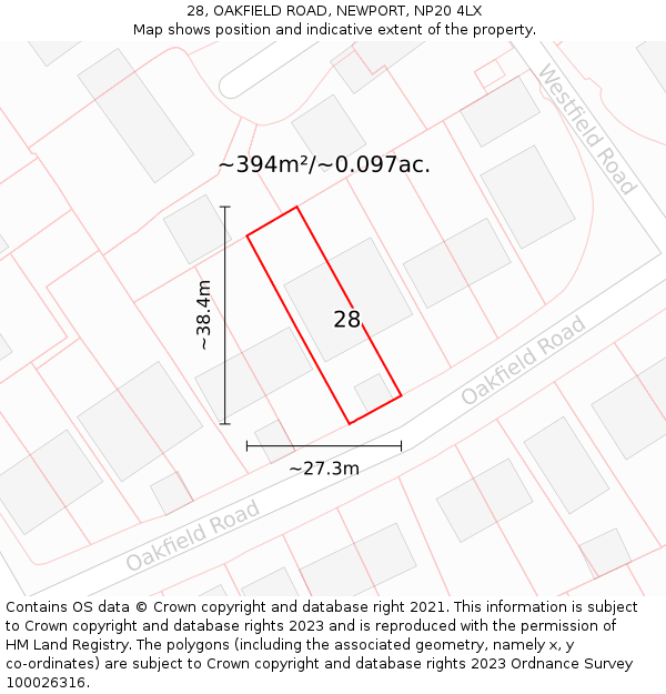 28, OAKFIELD ROAD, NEWPORT, NP20 4LX: Plot and title map