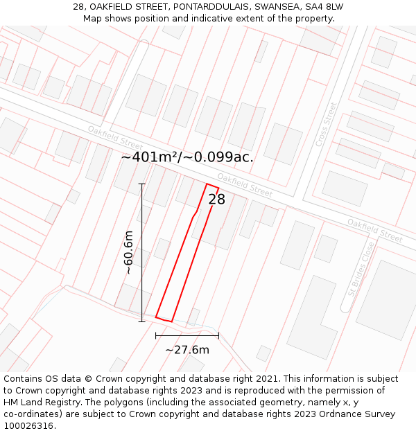 28, OAKFIELD STREET, PONTARDDULAIS, SWANSEA, SA4 8LW: Plot and title map