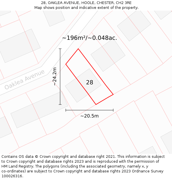 28, OAKLEA AVENUE, HOOLE, CHESTER, CH2 3RE: Plot and title map