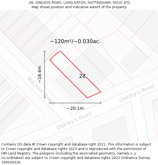 28, OAKLEYS ROAD, LONG EATON, NOTTINGHAM, NG10 1FQ: Plot and title map