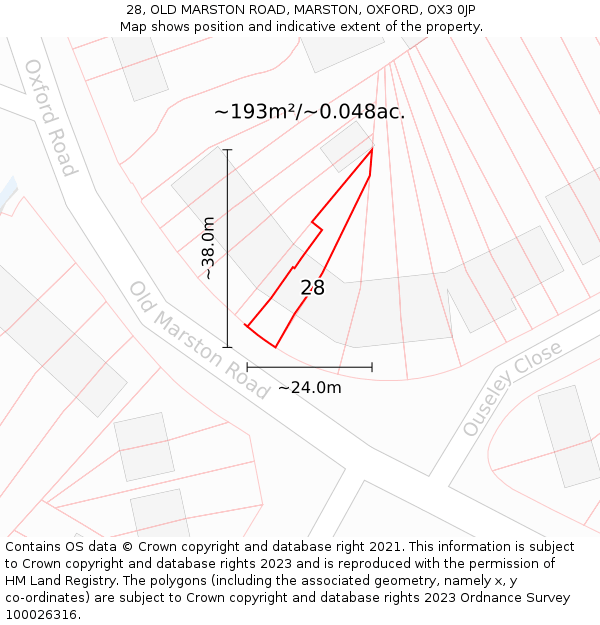 28, OLD MARSTON ROAD, MARSTON, OXFORD, OX3 0JP: Plot and title map