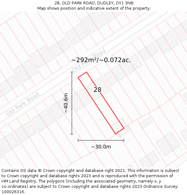 28, OLD PARK ROAD, DUDLEY, DY1 3NB: Plot and title map