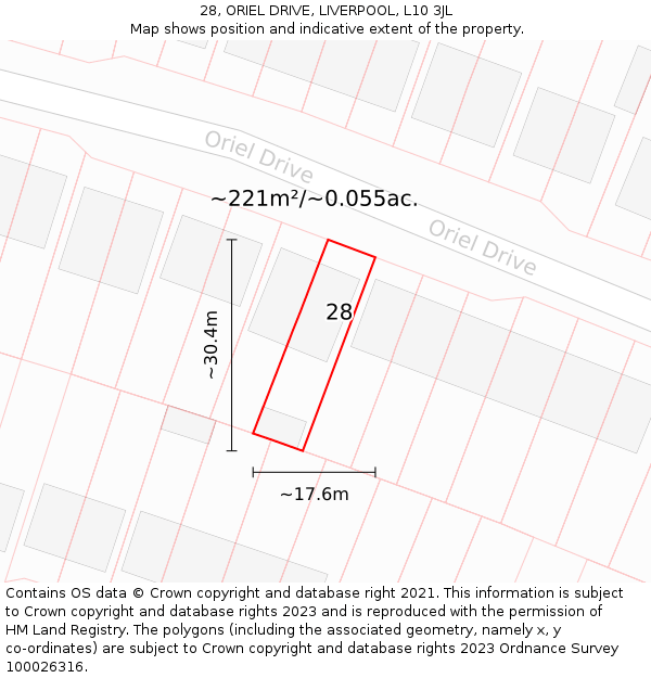 28, ORIEL DRIVE, LIVERPOOL, L10 3JL: Plot and title map