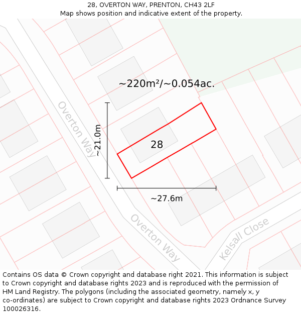 28, OVERTON WAY, PRENTON, CH43 2LF: Plot and title map