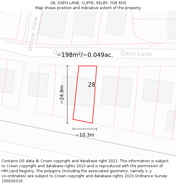 28, OXEN LANE, CLIFFE, SELBY, YO8 6NS: Plot and title map