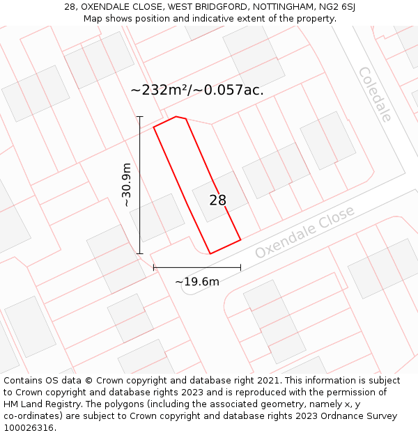 28, OXENDALE CLOSE, WEST BRIDGFORD, NOTTINGHAM, NG2 6SJ: Plot and title map