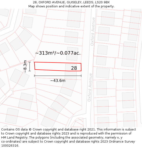 28, OXFORD AVENUE, GUISELEY, LEEDS, LS20 9BX: Plot and title map