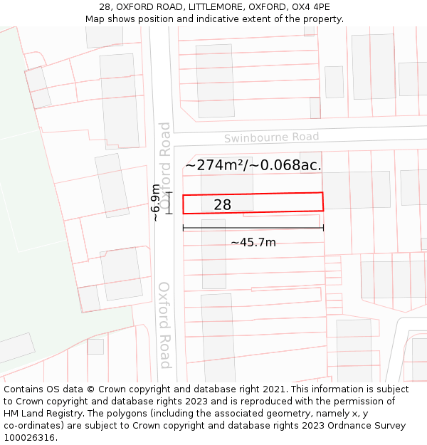 28, OXFORD ROAD, LITTLEMORE, OXFORD, OX4 4PE: Plot and title map