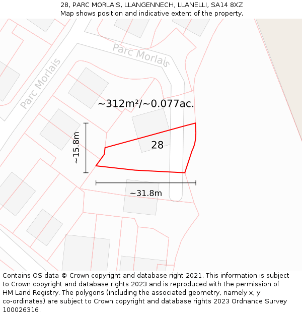 28, PARC MORLAIS, LLANGENNECH, LLANELLI, SA14 8XZ: Plot and title map