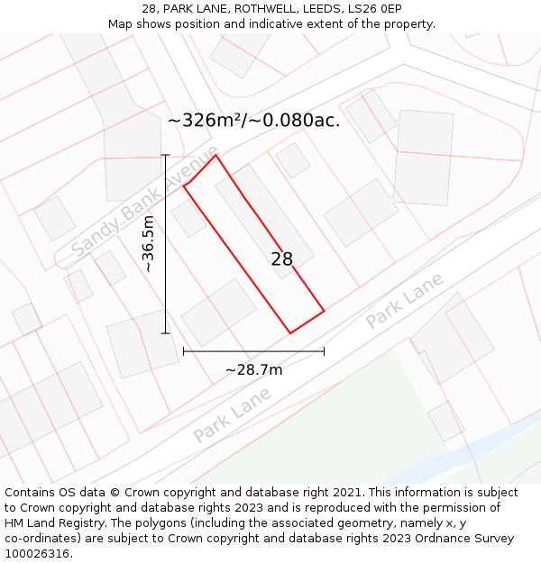 28, PARK LANE, ROTHWELL, LEEDS, LS26 0EP: Plot and title map