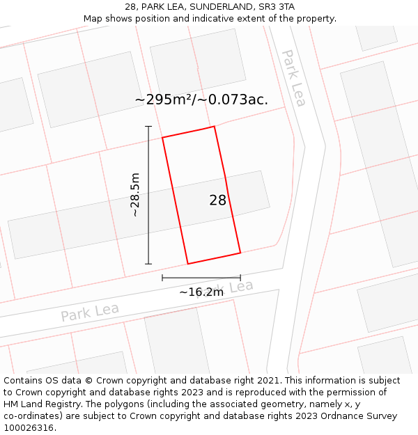 28, PARK LEA, SUNDERLAND, SR3 3TA: Plot and title map