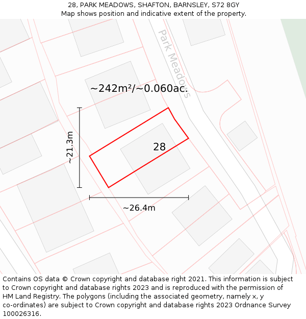 28, PARK MEADOWS, SHAFTON, BARNSLEY, S72 8GY: Plot and title map