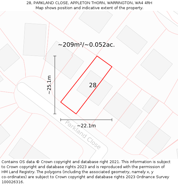 28, PARKLAND CLOSE, APPLETON THORN, WARRINGTON, WA4 4RH: Plot and title map
