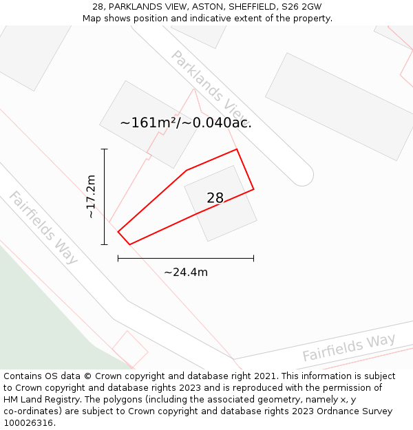 28, PARKLANDS VIEW, ASTON, SHEFFIELD, S26 2GW: Plot and title map