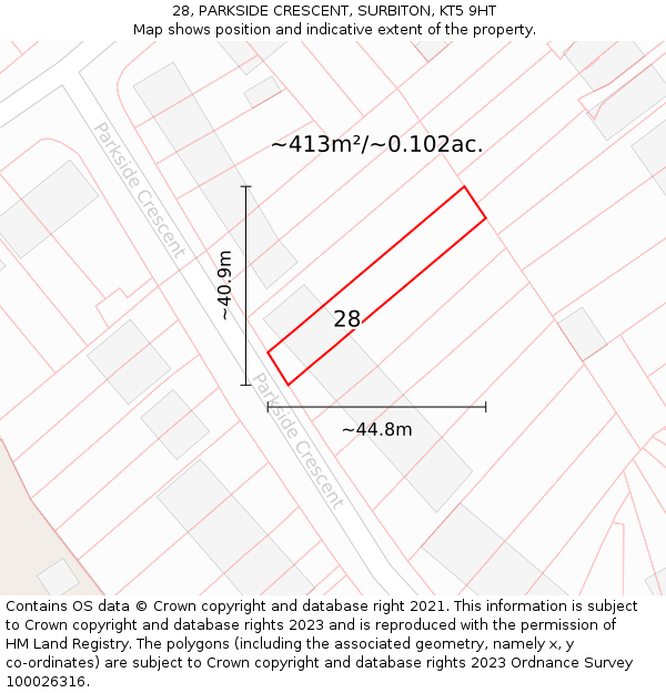 28, PARKSIDE CRESCENT, SURBITON, KT5 9HT: Plot and title map