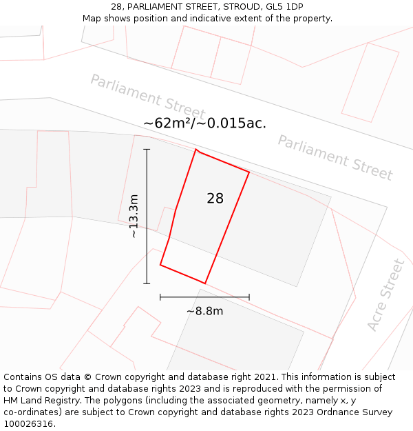 28, PARLIAMENT STREET, STROUD, GL5 1DP: Plot and title map