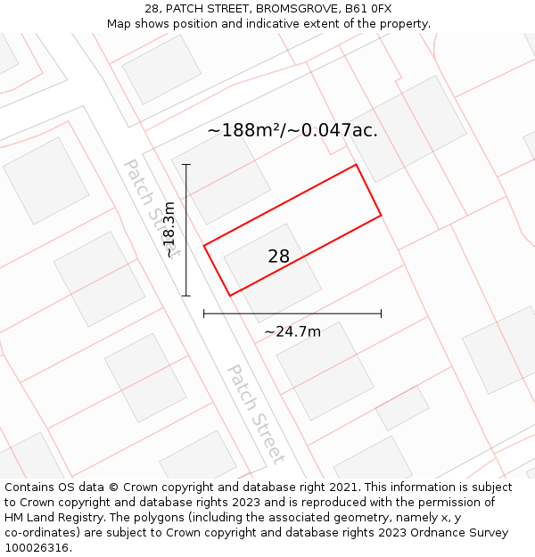 28, PATCH STREET, BROMSGROVE, B61 0FX: Plot and title map