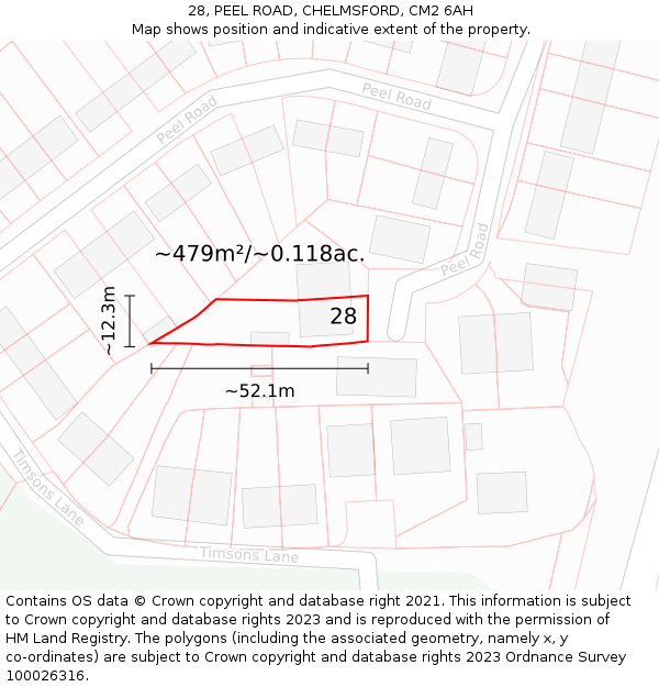 28, PEEL ROAD, CHELMSFORD, CM2 6AH: Plot and title map