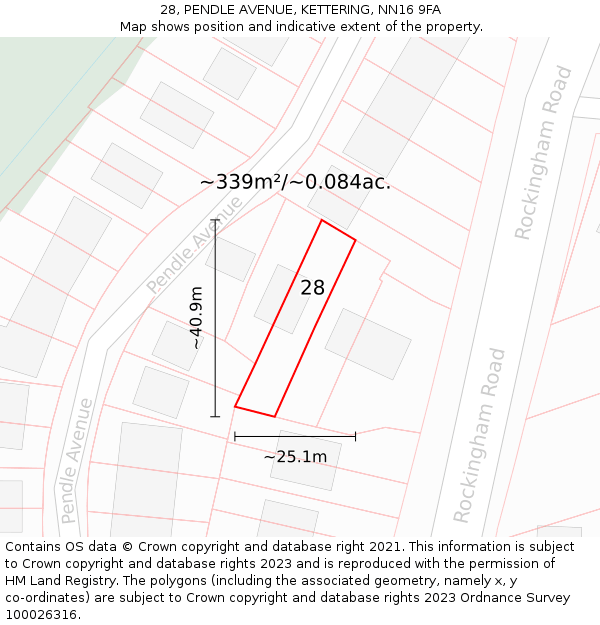 28, PENDLE AVENUE, KETTERING, NN16 9FA: Plot and title map