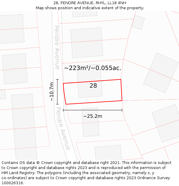 28, PENDRE AVENUE, RHYL, LL18 4NH: Plot and title map