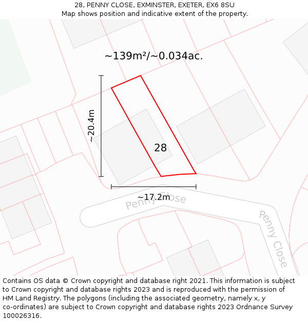 28, PENNY CLOSE, EXMINSTER, EXETER, EX6 8SU: Plot and title map