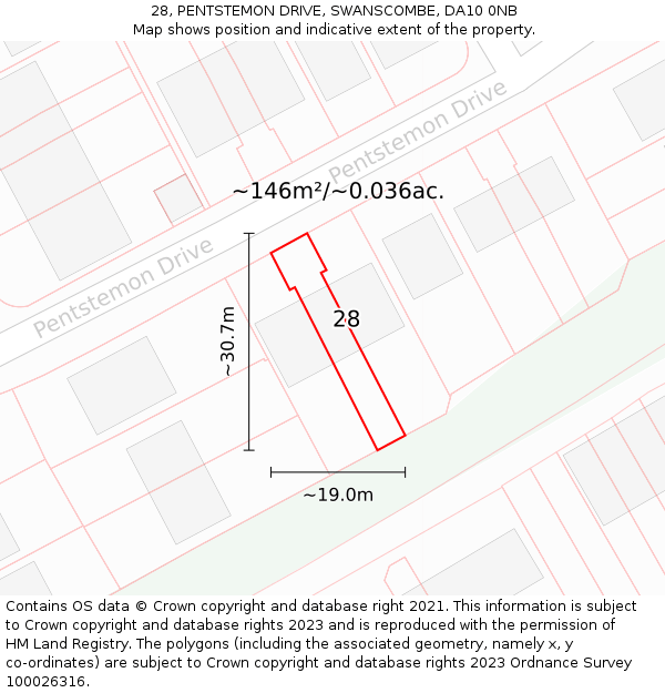 28, PENTSTEMON DRIVE, SWANSCOMBE, DA10 0NB: Plot and title map