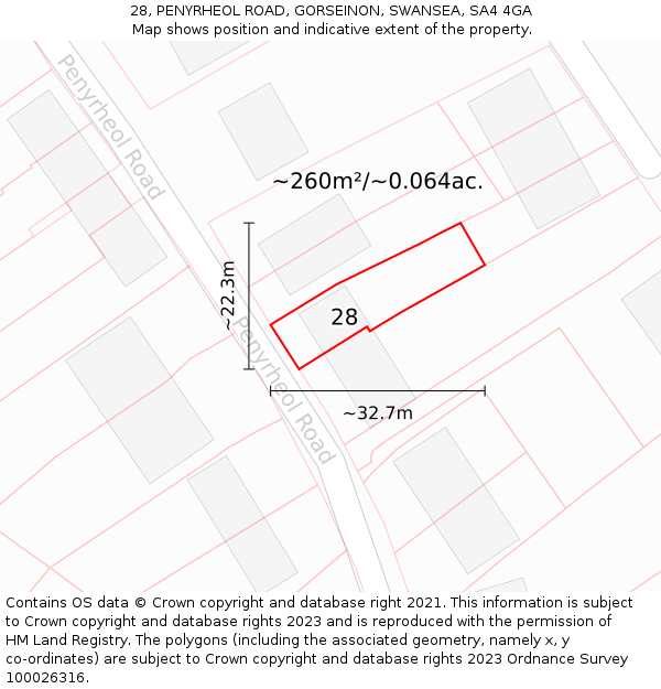 28, PENYRHEOL ROAD, GORSEINON, SWANSEA, SA4 4GA: Plot and title map