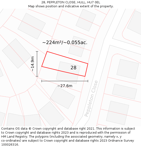 28, PEPPLETON CLOSE, HULL, HU7 0EL: Plot and title map