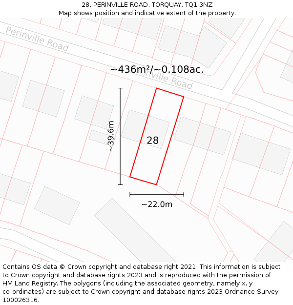 28, PERINVILLE ROAD, TORQUAY, TQ1 3NZ: Plot and title map