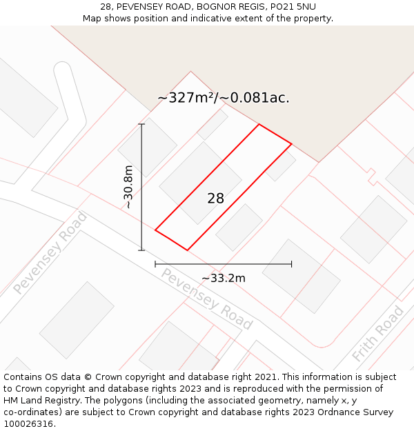 28, PEVENSEY ROAD, BOGNOR REGIS, PO21 5NU: Plot and title map