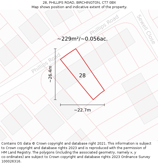 28, PHILLIPS ROAD, BIRCHINGTON, CT7 0BX: Plot and title map