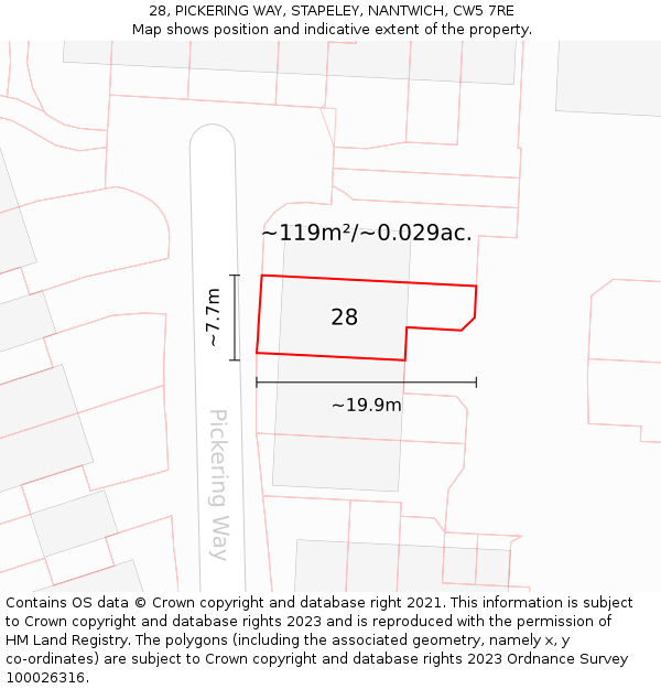 28, PICKERING WAY, STAPELEY, NANTWICH, CW5 7RE: Plot and title map