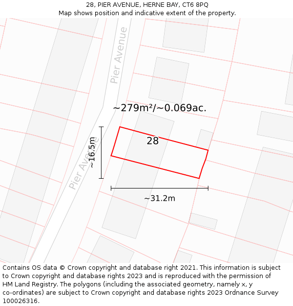 28, PIER AVENUE, HERNE BAY, CT6 8PQ: Plot and title map