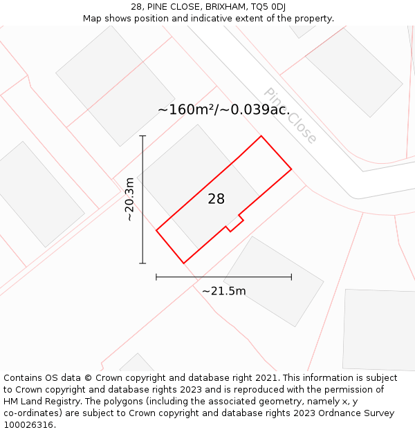 28, PINE CLOSE, BRIXHAM, TQ5 0DJ: Plot and title map
