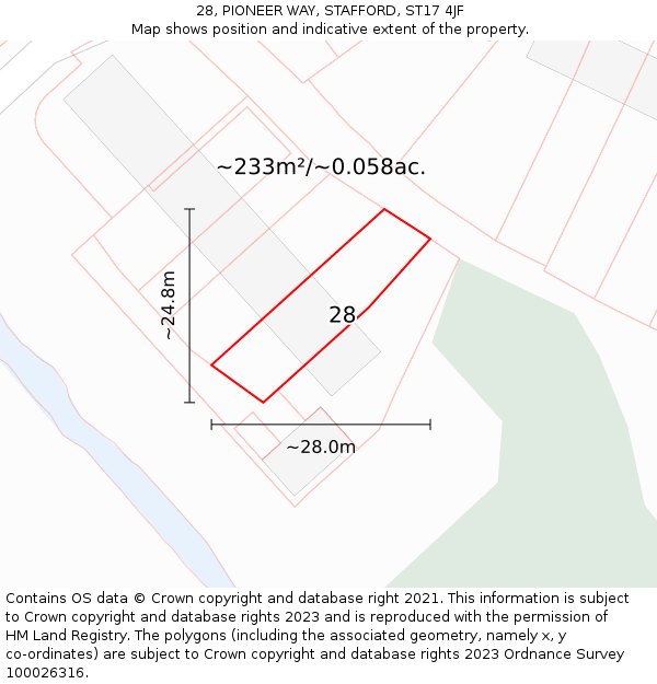 28, PIONEER WAY, STAFFORD, ST17 4JF: Plot and title map