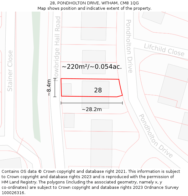 28, PONDHOLTON DRIVE, WITHAM, CM8 1QG: Plot and title map