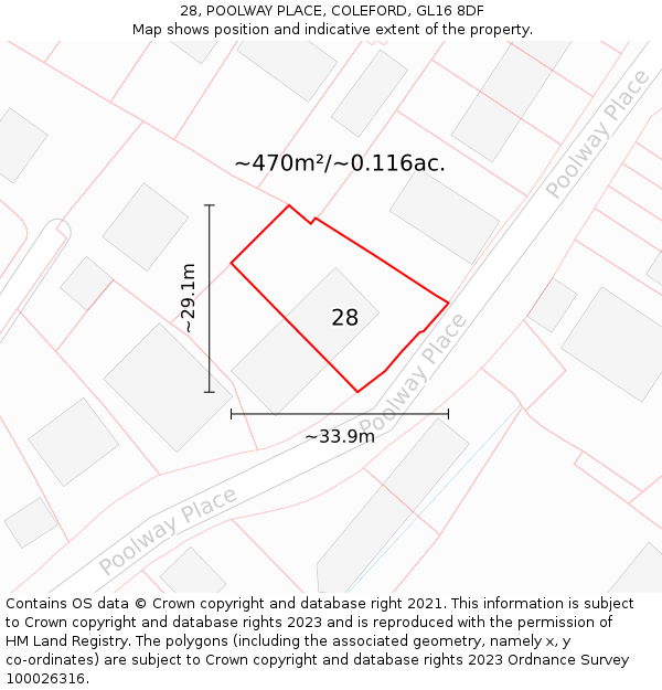 28, POOLWAY PLACE, COLEFORD, GL16 8DF: Plot and title map