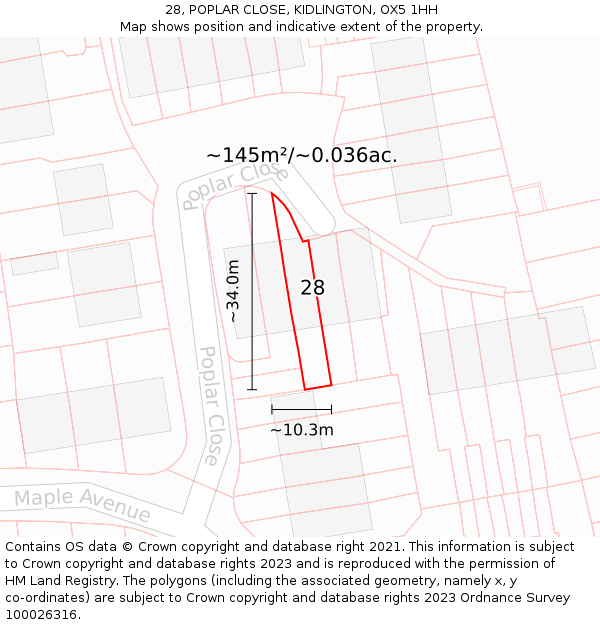 28, POPLAR CLOSE, KIDLINGTON, OX5 1HH: Plot and title map