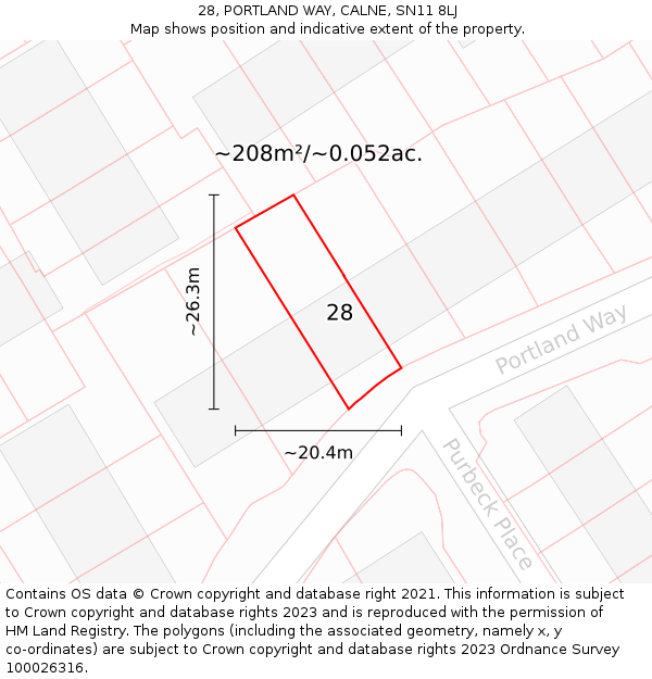 28, PORTLAND WAY, CALNE, SN11 8LJ: Plot and title map