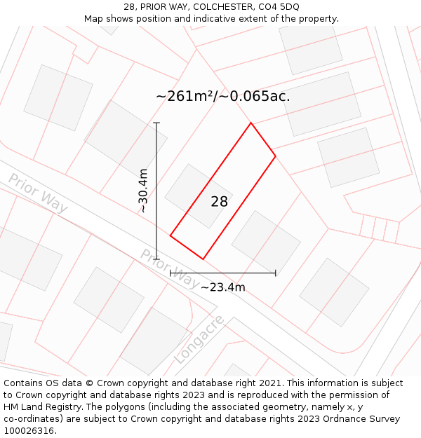 28, PRIOR WAY, COLCHESTER, CO4 5DQ: Plot and title map