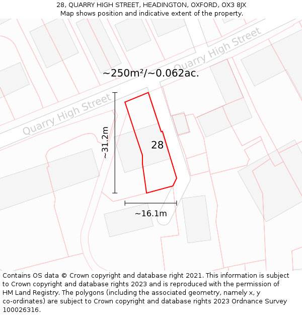 28, QUARRY HIGH STREET, HEADINGTON, OXFORD, OX3 8JX: Plot and title map