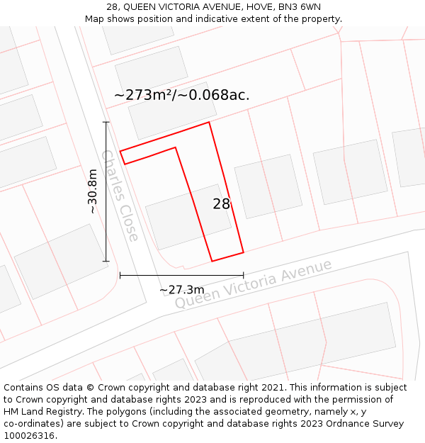 28, QUEEN VICTORIA AVENUE, HOVE, BN3 6WN: Plot and title map