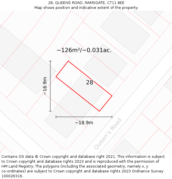 28, QUEENS ROAD, RAMSGATE, CT11 8EE: Plot and title map