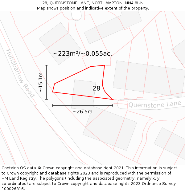 28, QUERNSTONE LANE, NORTHAMPTON, NN4 8UN: Plot and title map