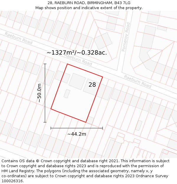 28, RAEBURN ROAD, BIRMINGHAM, B43 7LG: Plot and title map