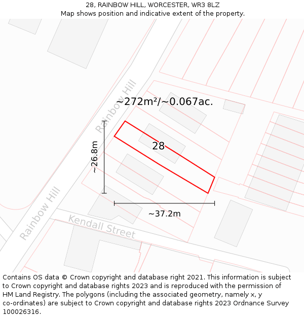 28, RAINBOW HILL, WORCESTER, WR3 8LZ: Plot and title map