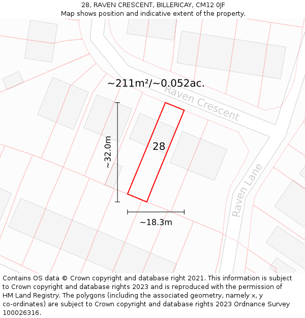 28, RAVEN CRESCENT, BILLERICAY, CM12 0JF: Plot and title map