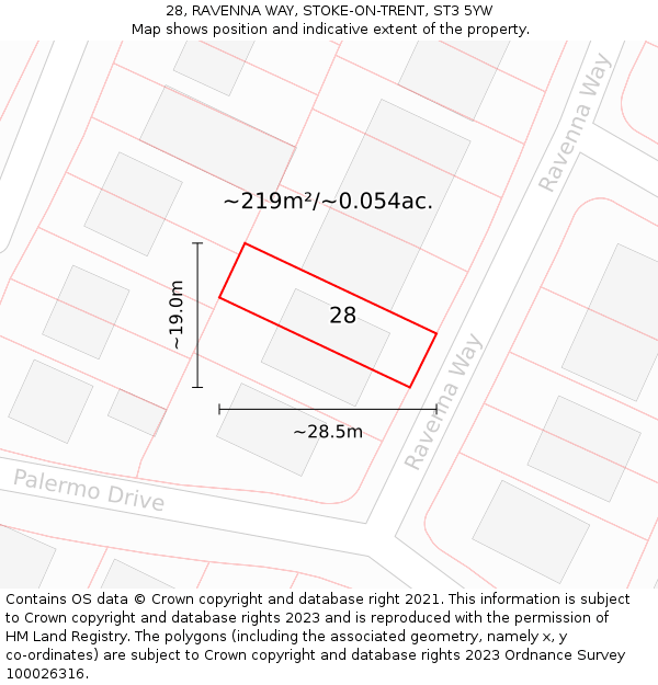 28, RAVENNA WAY, STOKE-ON-TRENT, ST3 5YW: Plot and title map